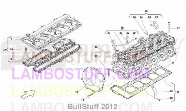 2011 Lamborghini GALLARDO LP 560-4 SPYDER EUROPE RIGHT CYLINDER HEAD AND COVER 1-5 (103.15.00)